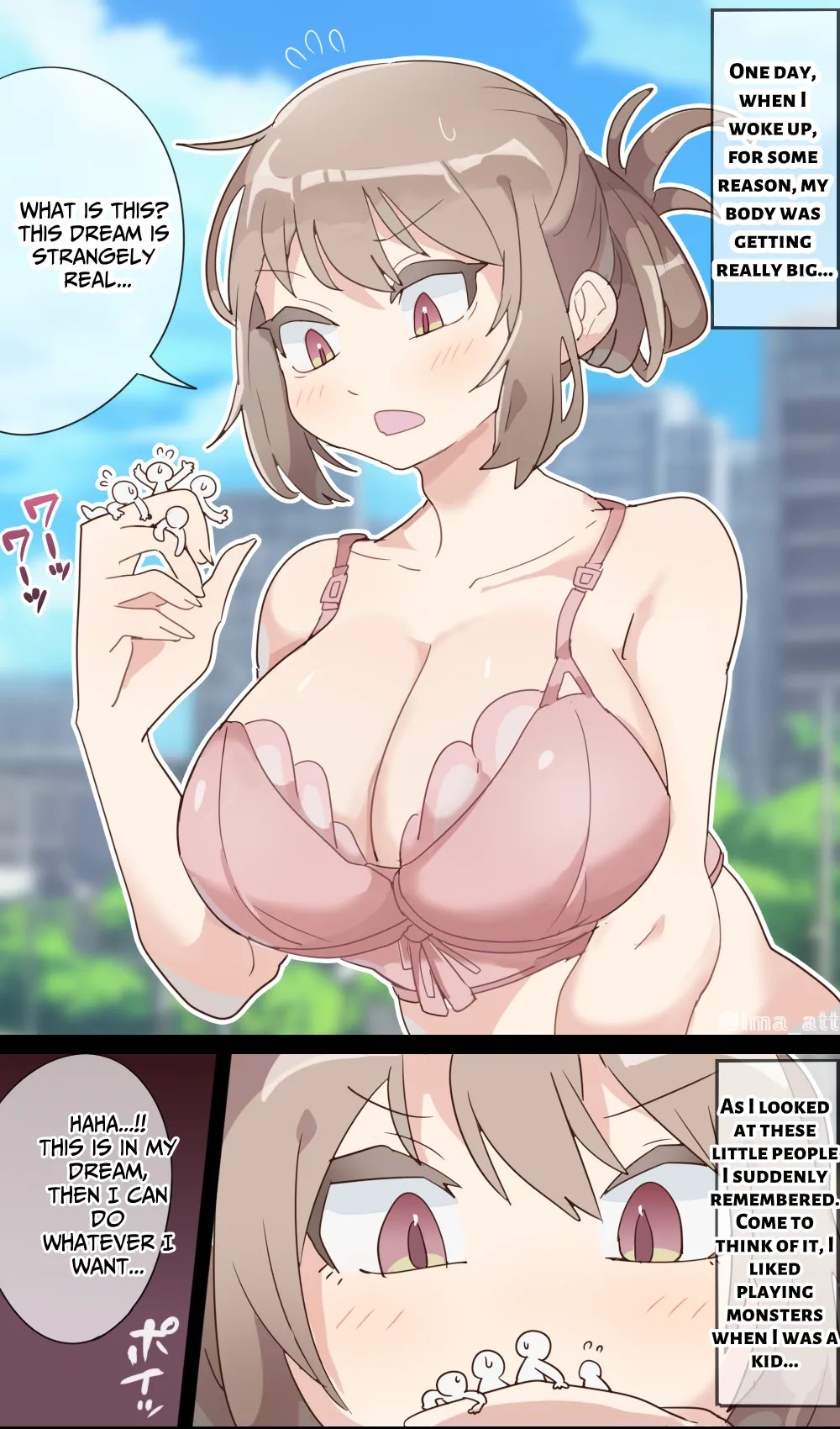 巨大化しちゃった女の子が人間いっぱい丸呑みするvore漫画