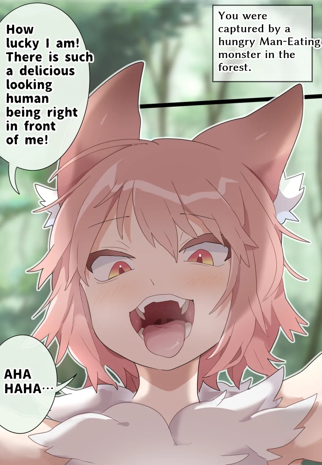 一人称視点で獣耳娘に丸呑みされちゃう膨腹vore漫画