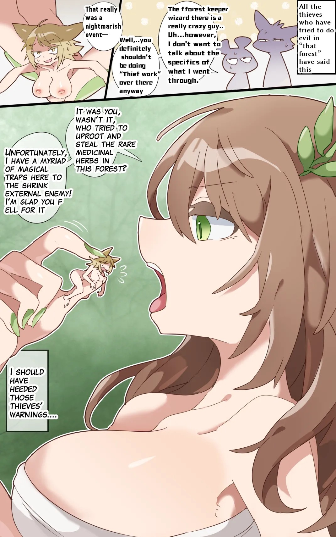 A witch living in the forest swallows you whole and punishes you inside her stomach