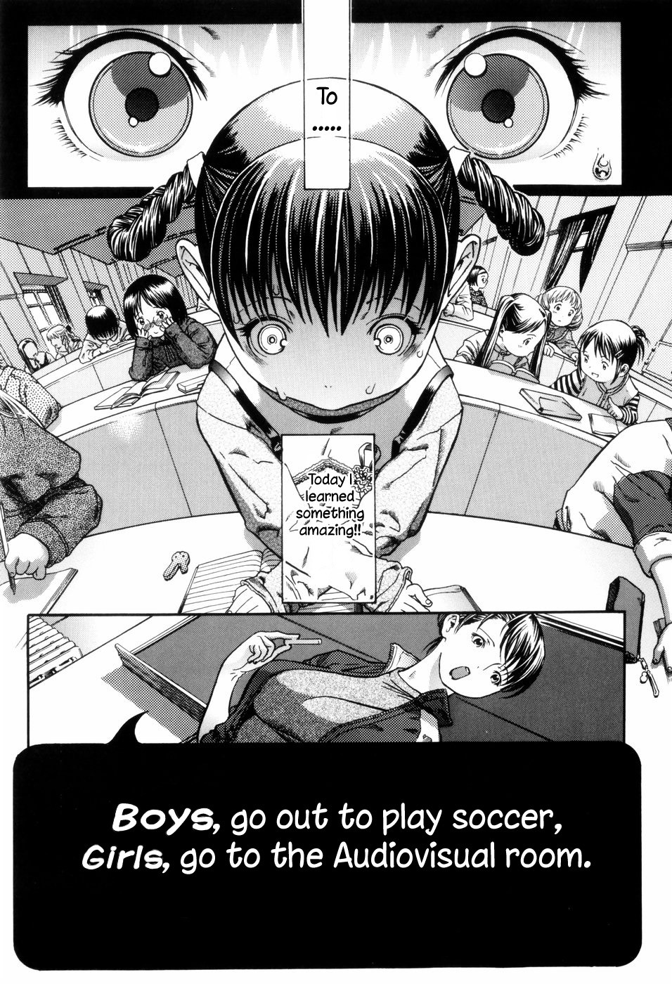 Danshi wa Koutei de Soccer Joshi wa Shichoukakushitsu e | Boys, go out to play soccer. Girls, go to the audiovisual room (Guzuguzu Shitetara Sodacchauyo?)