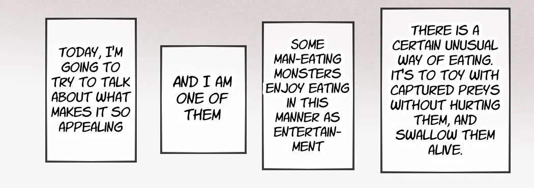 A giant fox girl swallows humans whole while reviewing food in a vore manga
